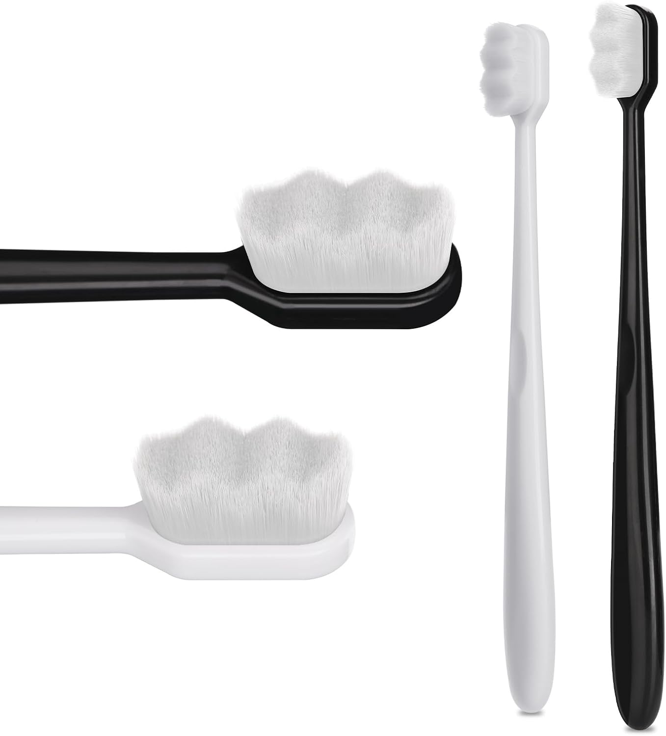 2Pcs Soft Bristle Toothbrush Portable Manual Toothbrushes Black Grip White Wave 10000 Bristles Regular Size Suitable Sensitive Gums Cleaning Men Women