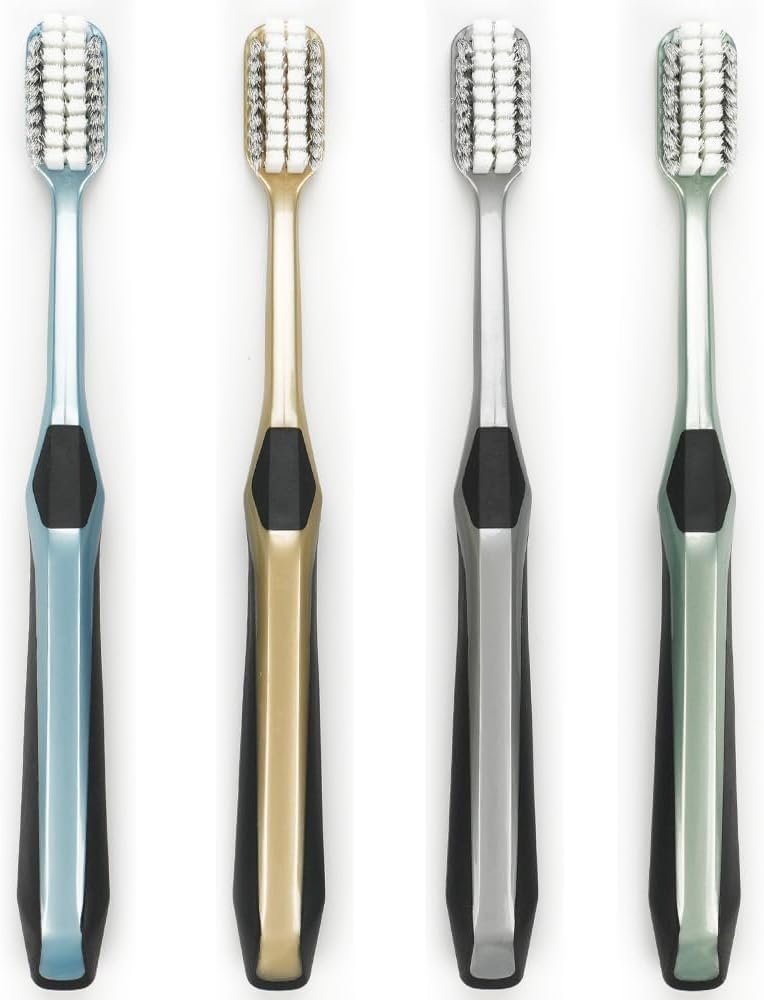 Firm Toothbrush for Adult, Manual Wider Head Tooth Brush with Tongue and Cheek Cleaner, Extra Hard Bristles, 4 Count, More Efficient and Deeper Cleaning