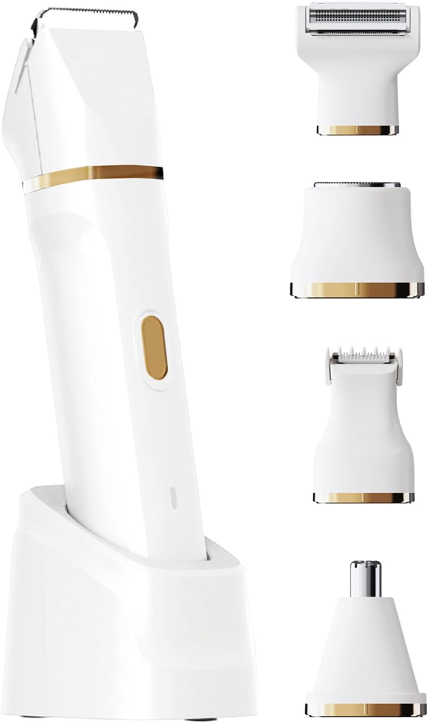 Electric Razors for Women 5-in-1 Waterproof Wet Dry Electric Shaver with USB Charge Dock, Legs Hair Remover, Body Shaver for Beard Bikini Trimmer for Women White