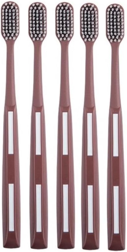 Adult Manual Hard-bristled Toothbrush with Cover, Wide Head Medium Size,for Cleaning Smoke Stain, Tartar, Coffee Stain, Tea Stain.【Hard Bristle Brown, 5 Count (Pack of 1)】