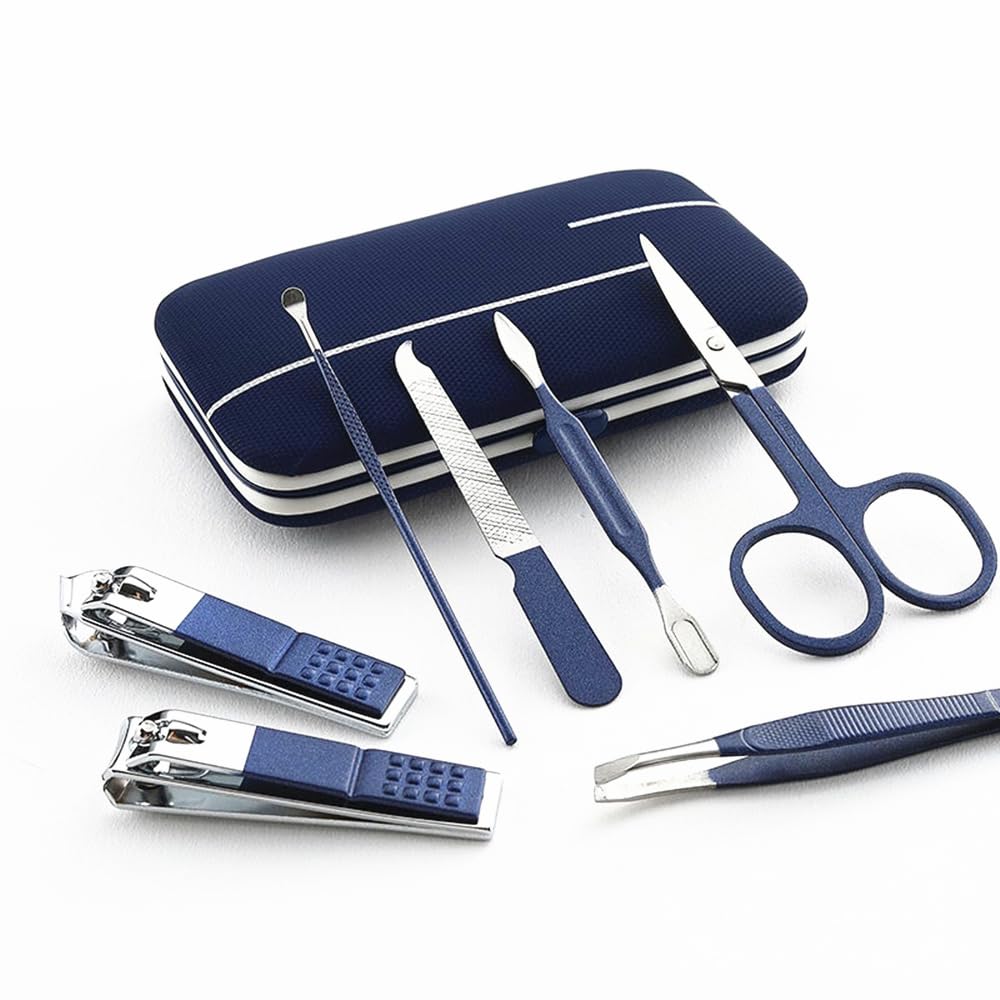 7pcs Manicure Set, Nail Clippers Kit, Stainless Steel Manicure Kit, Nail Clipping Tools Portable Travel Grooming Kit, The Best Gift with Luxurious Case (Blue) - Image 2