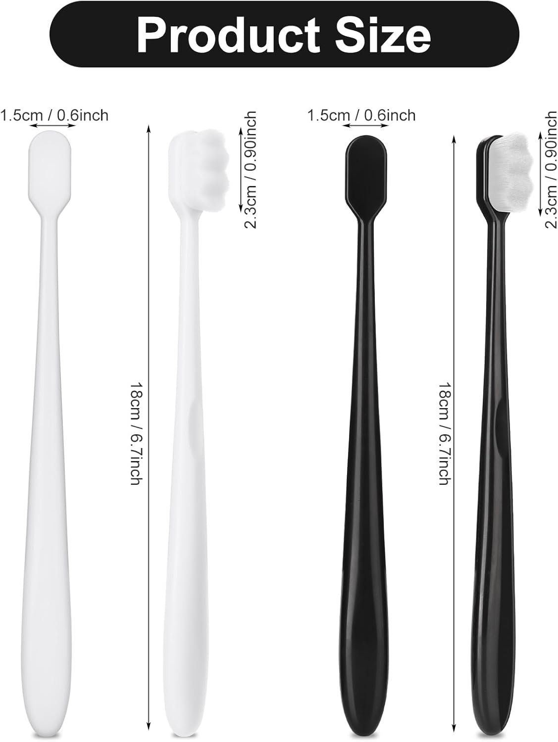2Pcs Soft Bristle Toothbrush Portable Manual Toothbrushes Black Grip White Wave 10000 Bristles Regular Size Suitable Sensitive Gums Cleaning Men Women - Image 2
