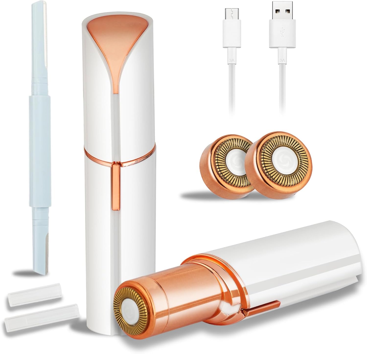 Facial Hair Removal for Women Men,Electric Painless Hair Removal Device Included 2 x Replacement Heads,USB Rechargeable Lady Womens Face Shaver with LED Light for Lip,Chin,Arms (Multicolor)