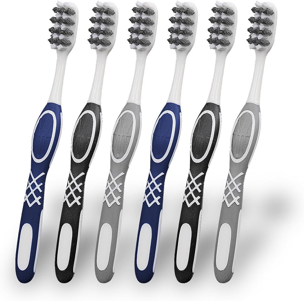 Spiral Bristles Medium Hard and Firm Toothbrush for Adults Man,Extra Clean Toothbrushs with Ergonomic Handle 6 Pack