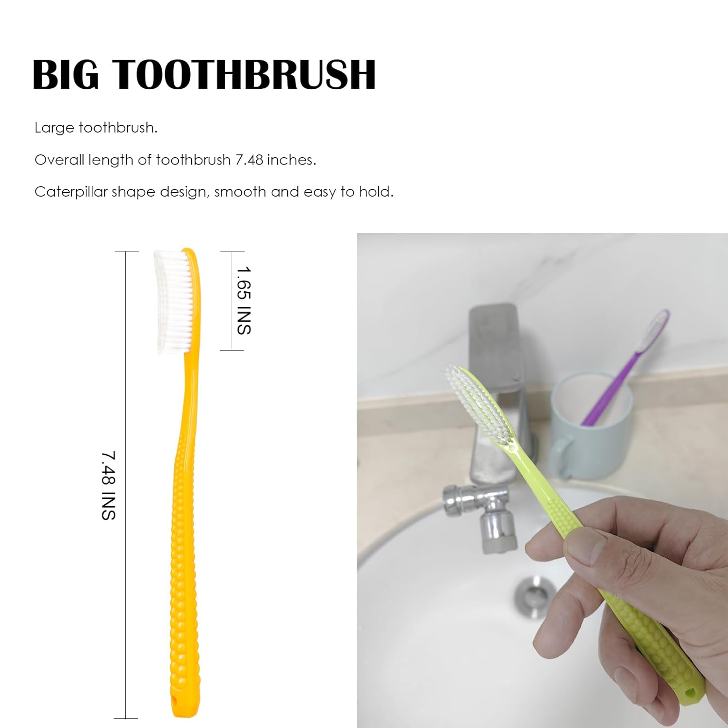 Giant Head Toothbrush, Hard & Firm Bristles, BPA Free, White Hard Bristles (8pcs) - Image 2