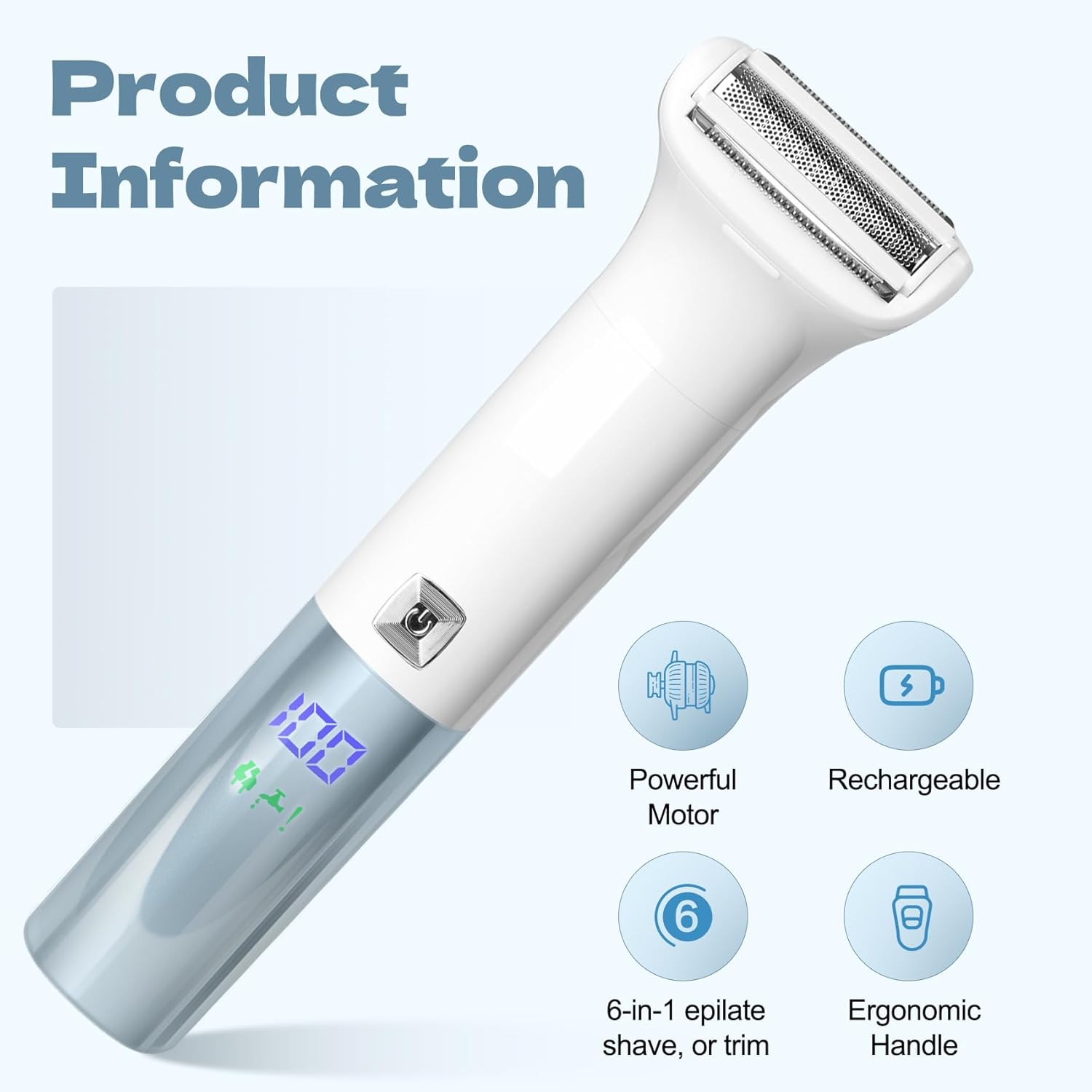 6-in-1 Hair Removal Device, Female Hair Removal Device, Painless Body Hair Trimmer, Suitable for All-Round Hair Removal on The face, armpits, arms, Legs, etc., with Display Screen, Rechargeable - Image 2