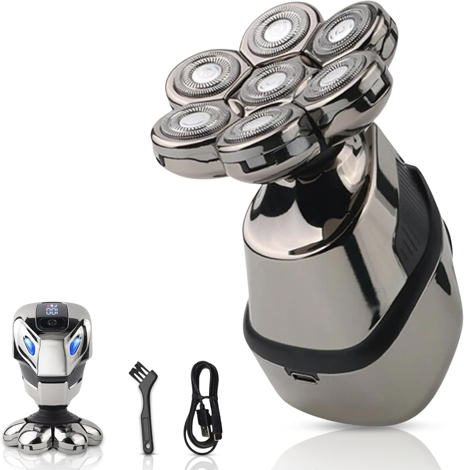 7D Head Shavers for Bald Men - Electric Detachable Bald Shavers - IPX7 Waterproof Wet Dry Razor for Blader - Rechargeable Type C Charger with Cleaning Brush