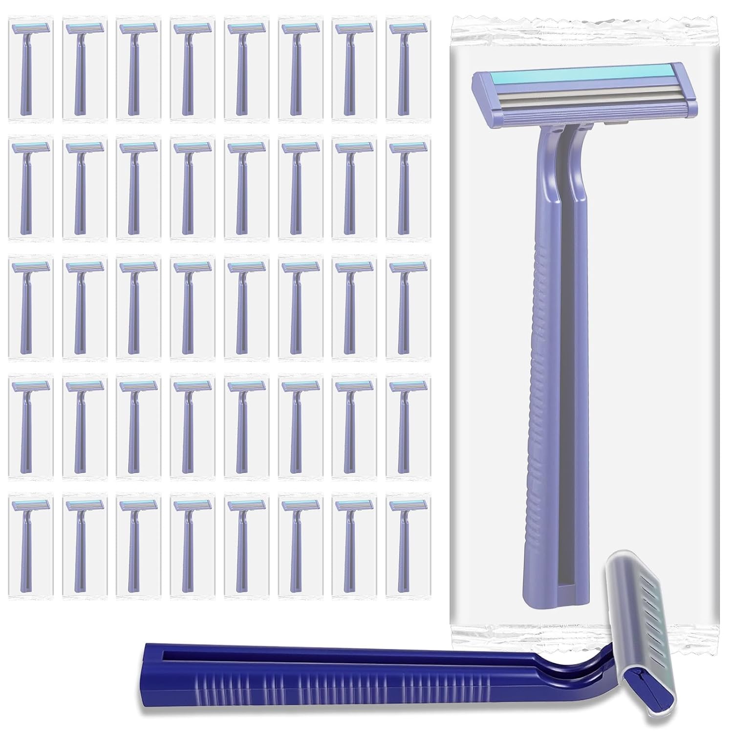 200Pcs Twin Blade Razors for Men, Twin Blade Disposable Razors With Clear Safety Cap, Stainless Steel Disposable Shaver, Multipurpose Portable Manual Shaver for Bathing Hotel Travel