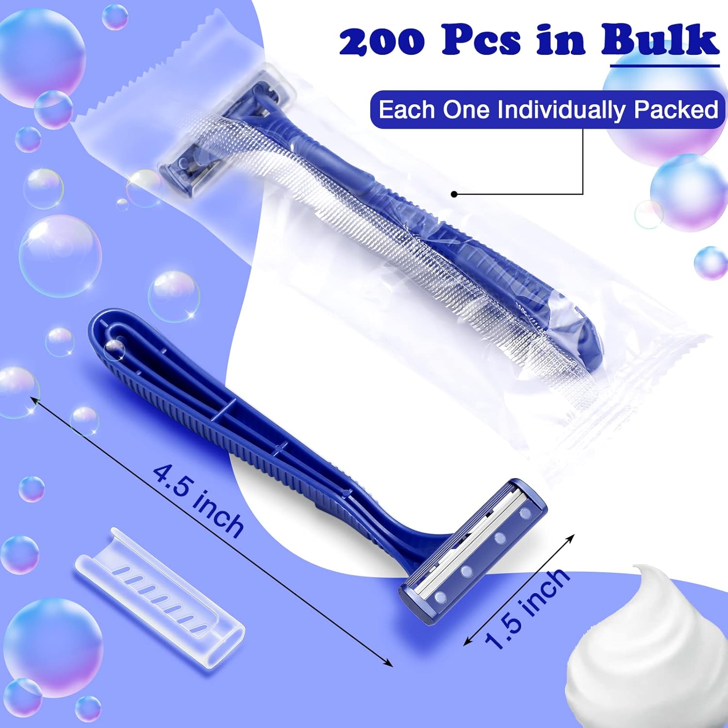 200 Pieces Disposable Razor Bulk for Men Individually Wrapped Twin Blades Shaving Razor for Shaving Safety Hotel Guest House Travel Home Use Portable, Blue - Image 2