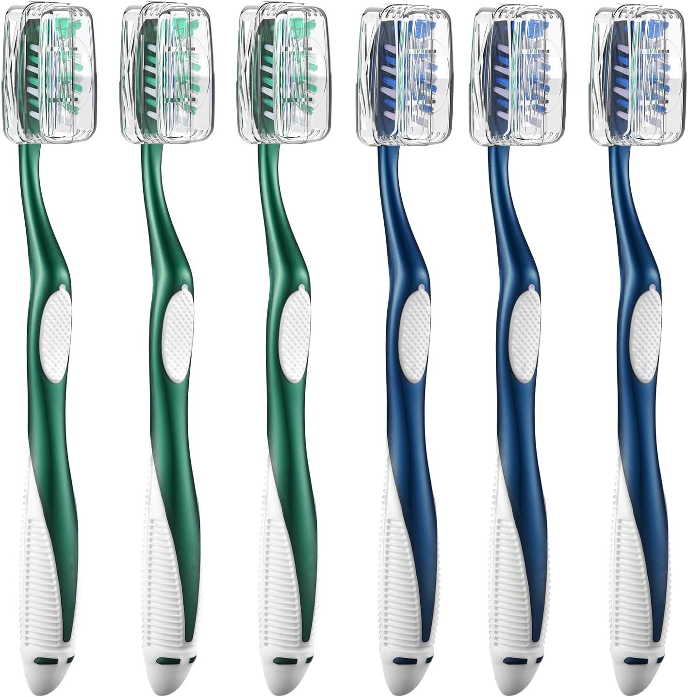 Firm Toothbrushes with Covers for Adults, Cross Hard Bristles, with Built in Tongue Scraper, 6 Count