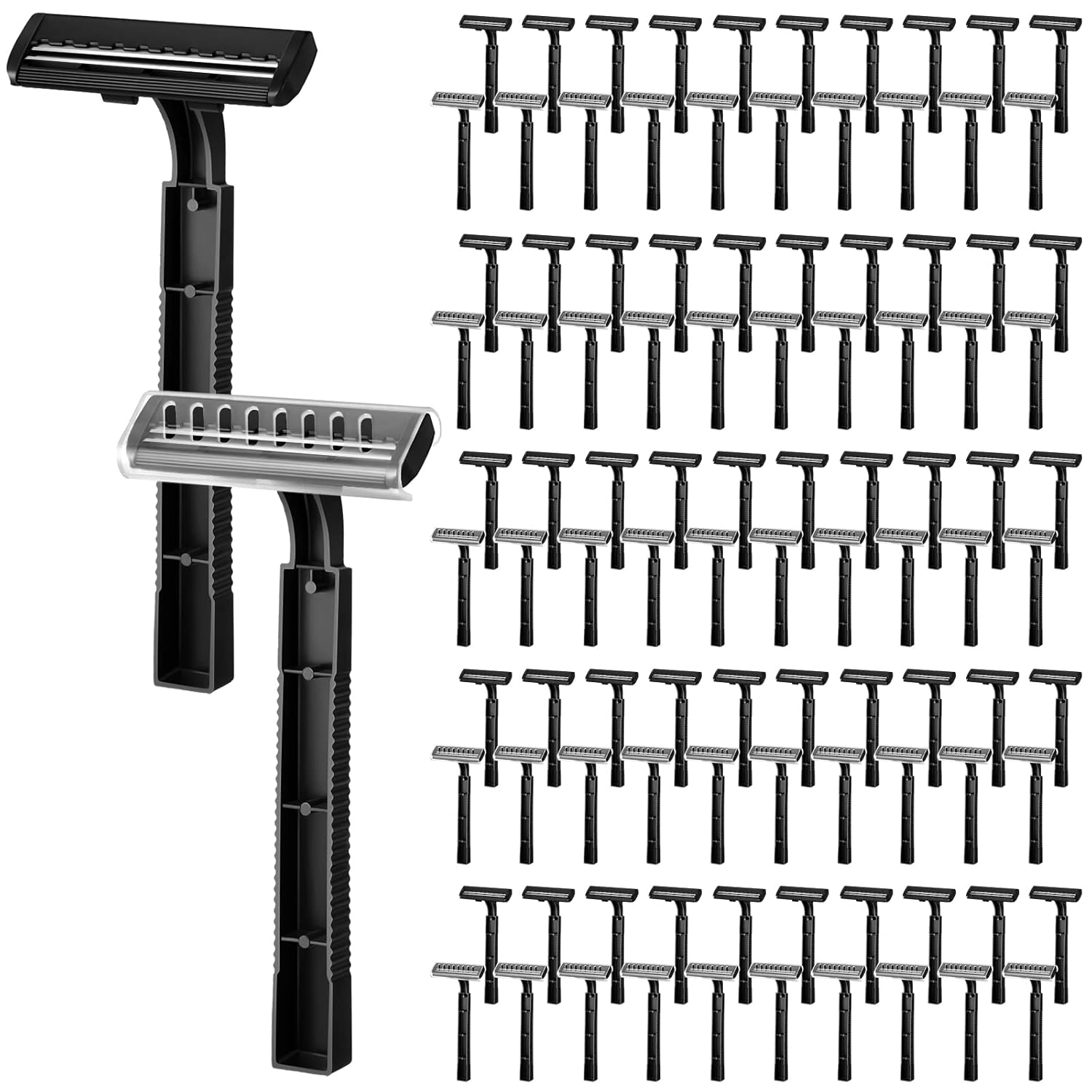 100 Pcs Twin Blade Disposable Razors Bulk with Safety Cap Stainless Steel Shaving Razors Bulk Multipurpose Portable for Men Women Bathing Hotel Travel Camping Charity Apartment