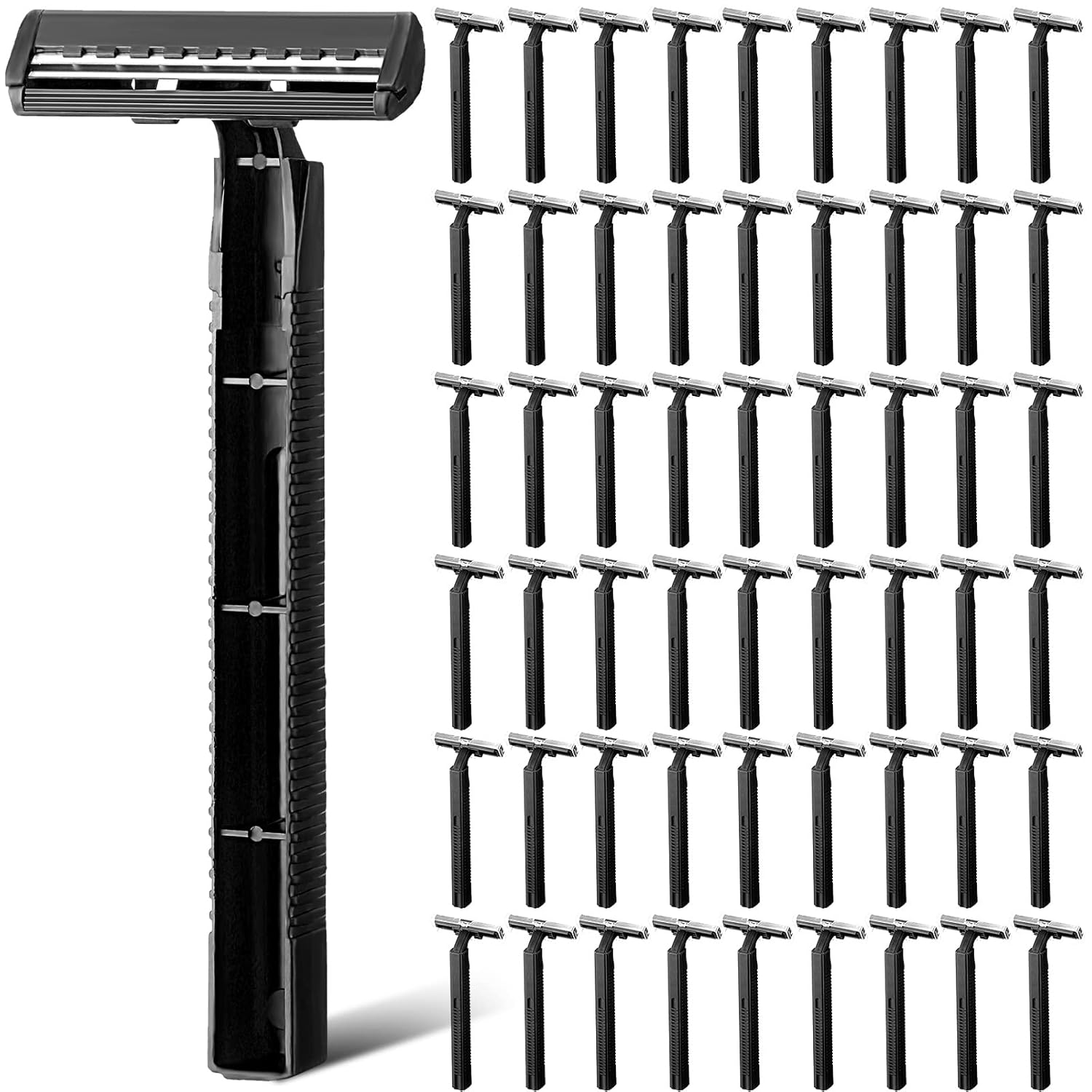 500 Pcs Disposable Twin Blade Razor Shaving Safety Razor for Men Individually Wrapped with Clear Safety Cap Bulk Packed Portable for Hotel Guest House Travel Home Use(Black)