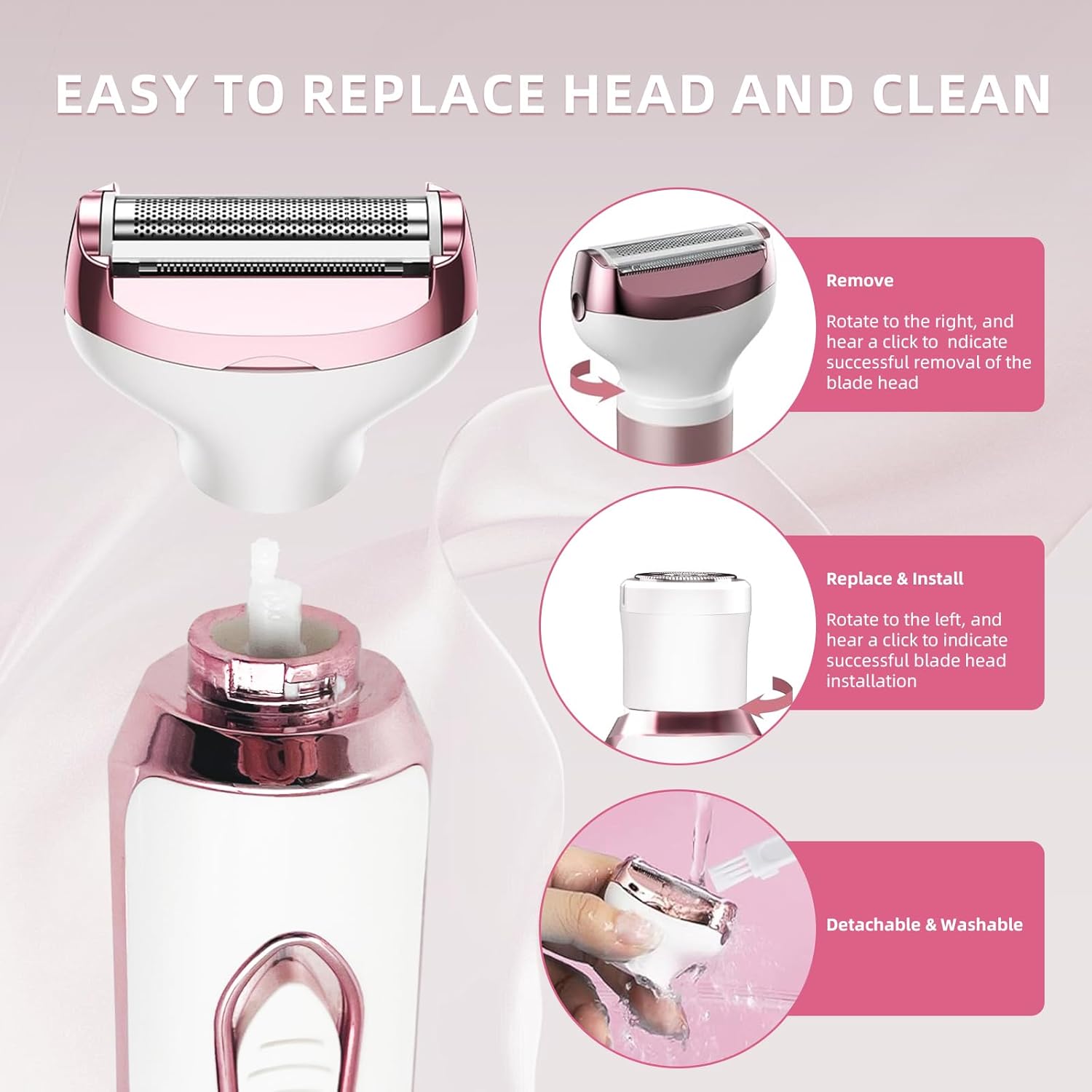 Electric Razors for Women, 4 in 1 Electric Women Shaver, Face Shavers Eyebrow Legs Armpit Bikini Area Pubic Underarms, Painless Facial Hair Removal Ladies Body Razors Set - Image 2