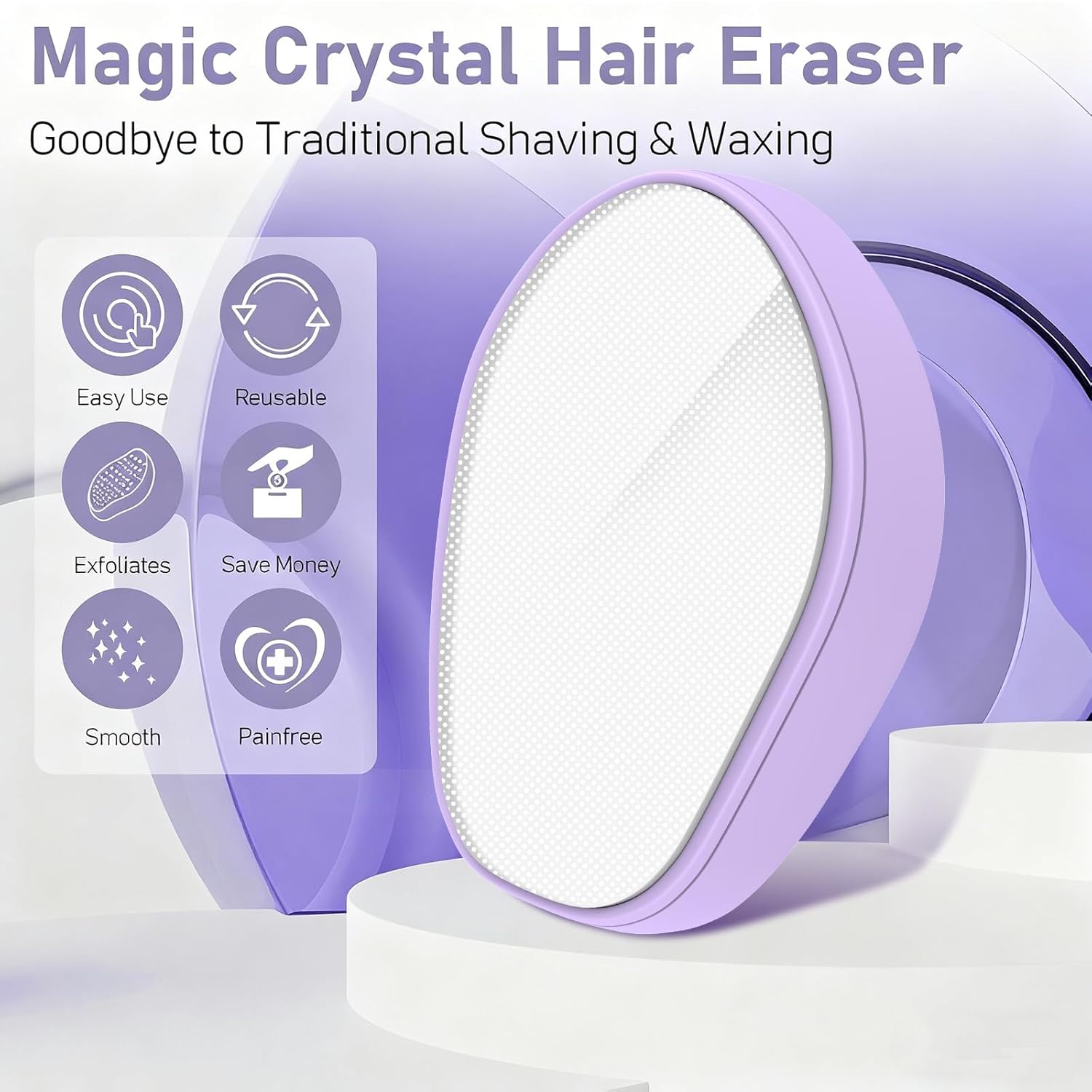 Crystal Hair Eraser for Women and Men, Reusable Crystal Hair Remover Magic Painless Exfoliation Hair Removal Tool, Magic Hair Eraser for Back Arms Legs (Violet Purple) - Image 2