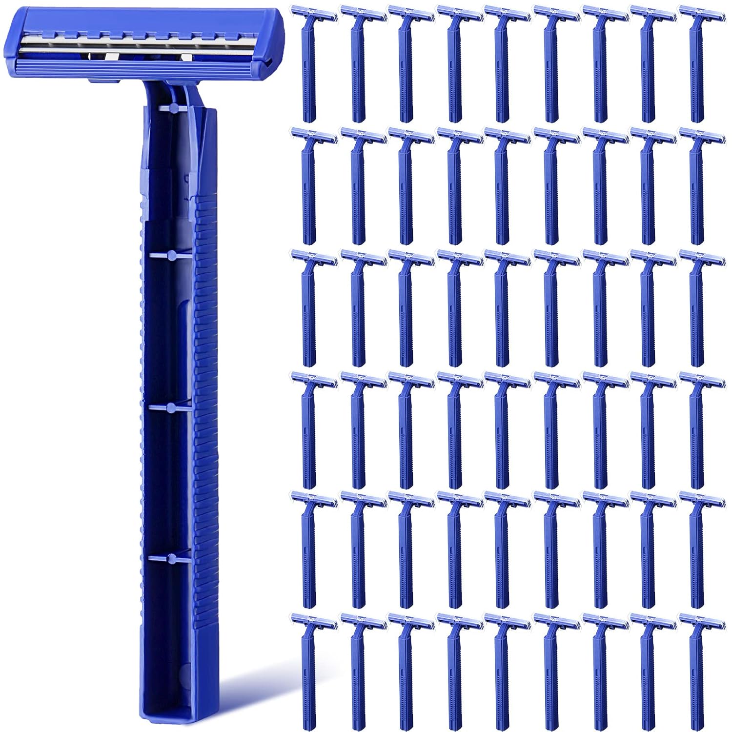 500 Pcs Disposable Twin Blade Razor Shaving Safety Razor for Men Individually Wrapped with Clear Safety Cap Bulk Packed Portable for Hotel Guest House Travel Home Use(Blue)