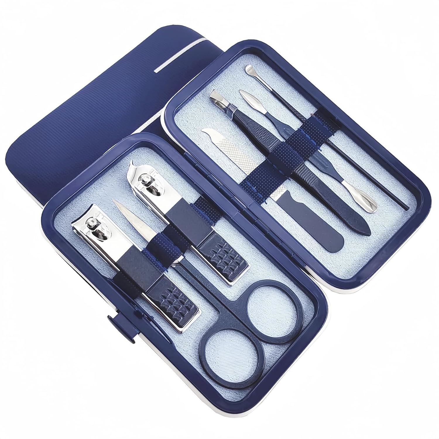 7pcs Manicure Set, Nail Clippers Kit, Stainless Steel Manicure Kit, Nail Clipping Tools Portable Travel Grooming Kit, The Best Gift with Luxurious Case (Blue)