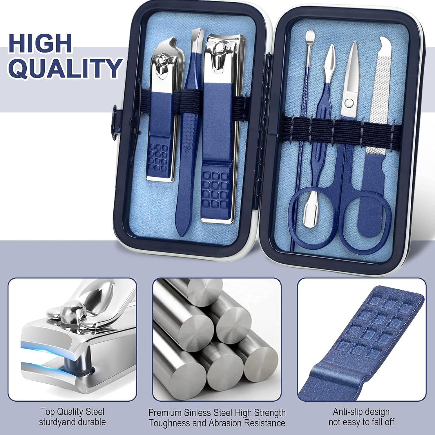 Travel Manicure Set Mens Grooming Kit Stainless Steel Nail Clippers Nail Care Tool with Luxurious Travel Case Manicure Pedicure Set Professional Personal Care Gift for Men Family Friends - Image 2