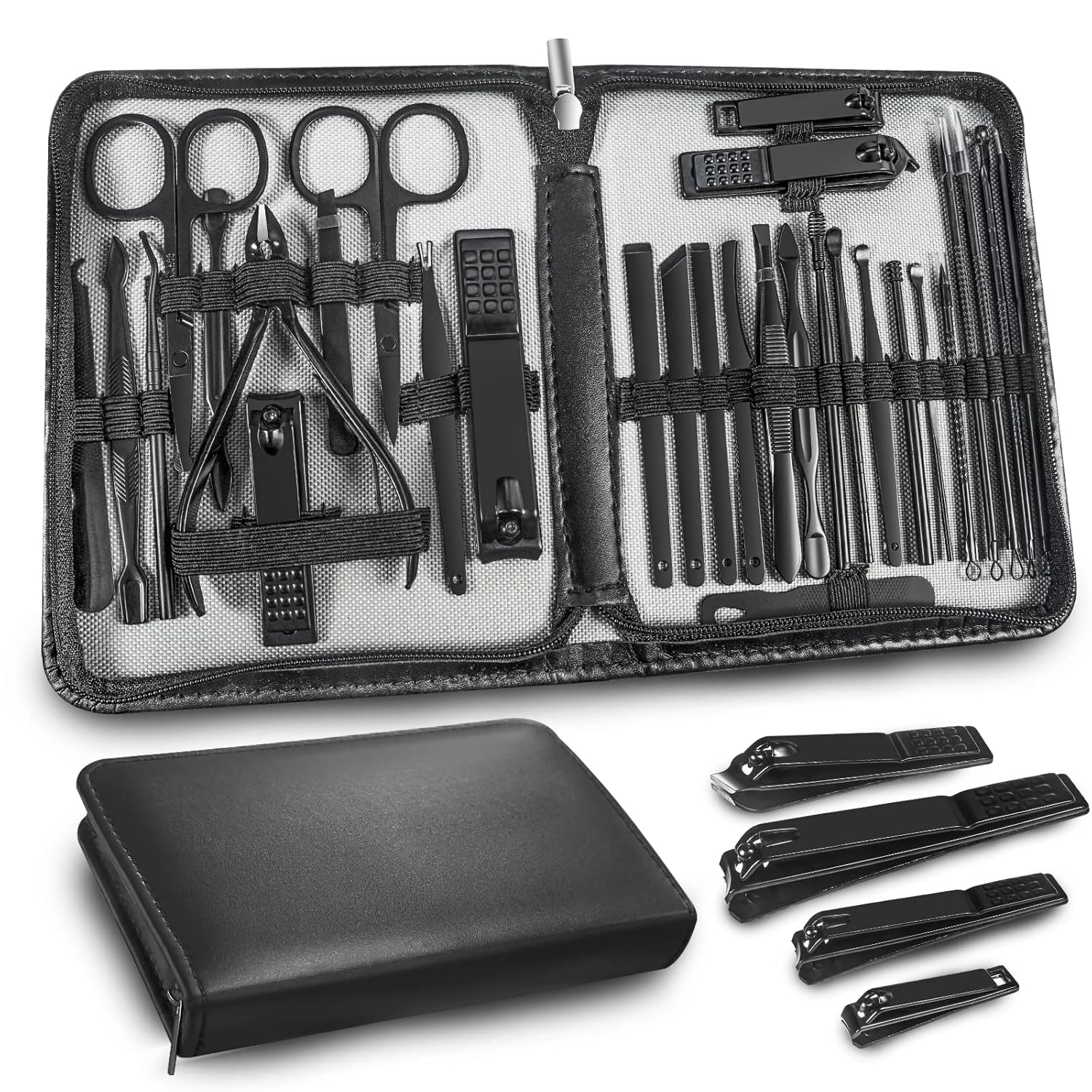 Manicure kit Personal Care Mens Grooming Kit, 30 In 1 Professional nails Kit Pedicure Kit, Nail Clippers for Men and Beauty Tool Portable Set, with Luxurious Travel Case (Black)
