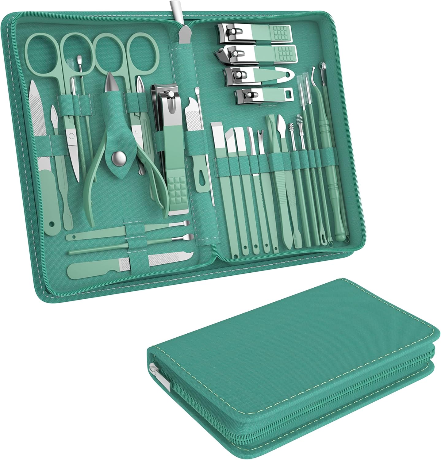 Manicure Set Personal Care, Nail Clipper Kit, Professional Nail Clipper Pedicure Set, Nail Tools with Luxurious Travel Case, Gifts for Men Women Family Friend, 31 Pieces (Green) - Image 2