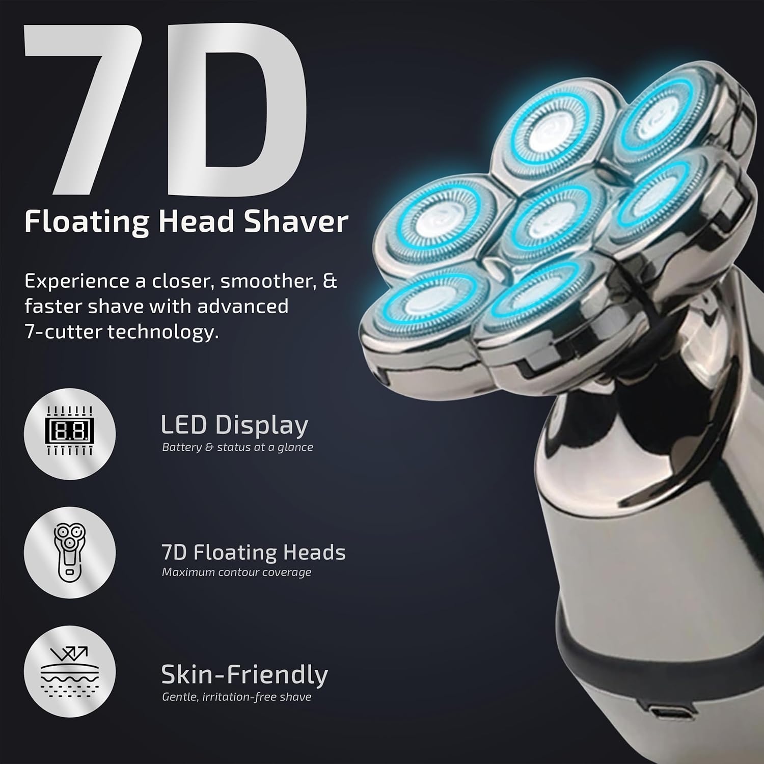 7D Head Shavers for Bald Men - Electric Detachable Bald Shavers - IPX7 Waterproof Wet Dry Razor for Blader - Rechargeable Type C Charger with Cleaning Brush - Image 2