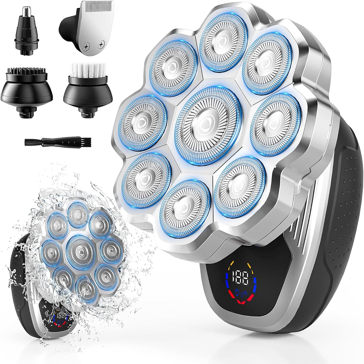 Electric Razor for Men,Head Shavers for Bald Men,Electric Shavers for Men with Wet & Dry Bald Head Shaver 9D Floating, 5-in-1 Body Shavers Comes with Magnetic Detachable Blades - Image 2