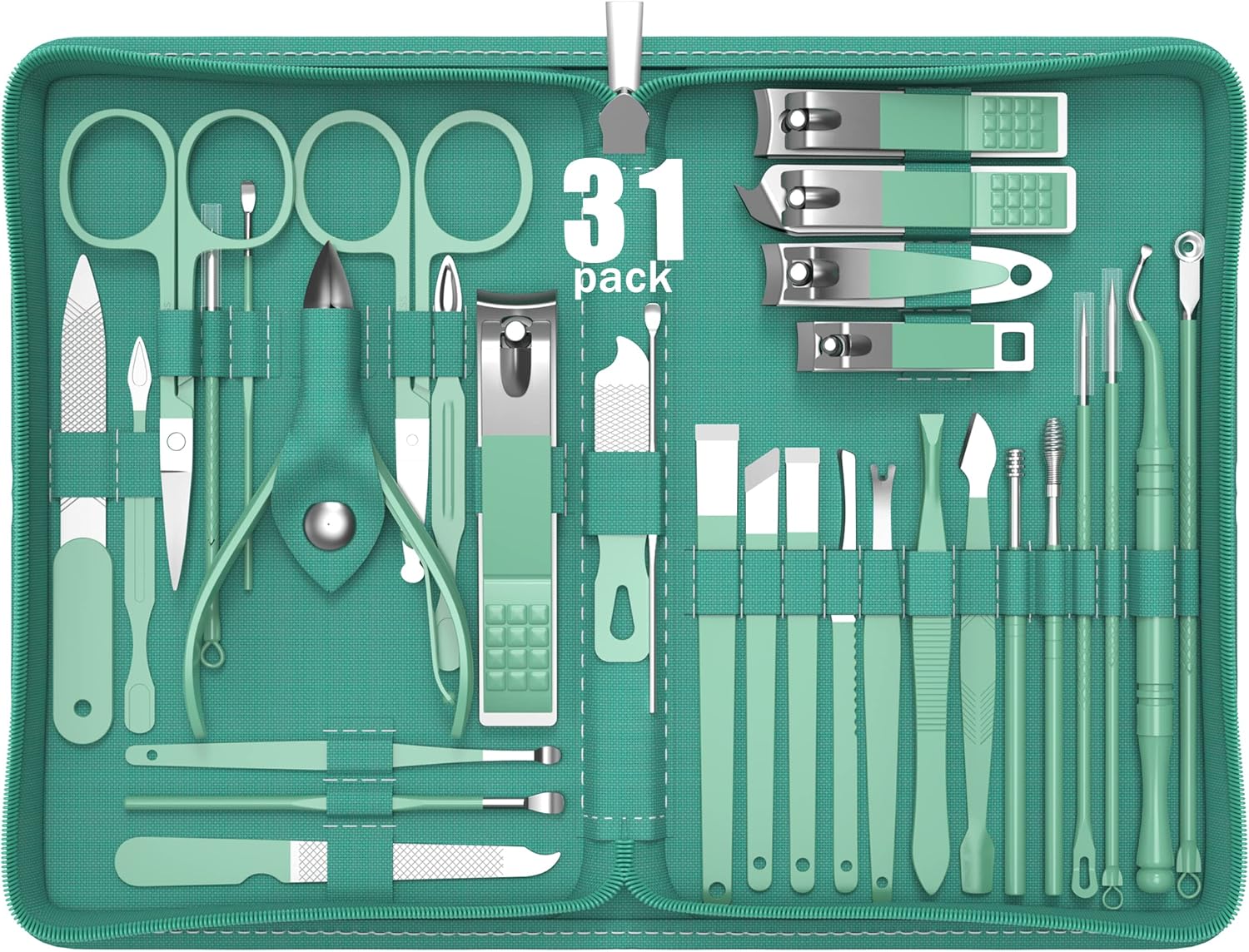 Manicure Set Personal Care, Nail Clipper Kit, Professional Nail Clipper Pedicure Set, Nail Tools with Luxurious Travel Case, Gifts for Men Women Family Friend, 31 Pieces (Green)